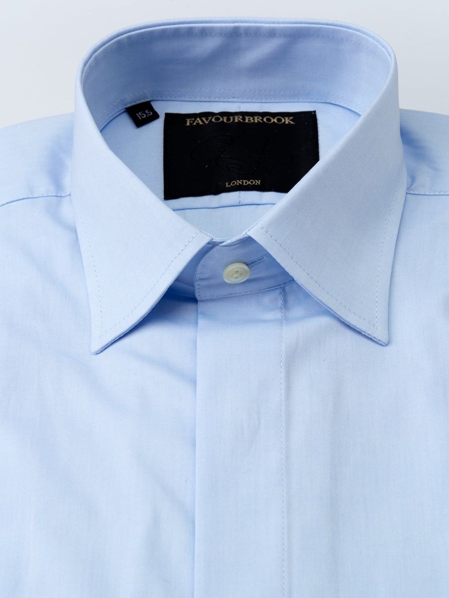 Menswear Favourbrook Shirts | Pale Blue Poplin Cotton Gatsby Shirt