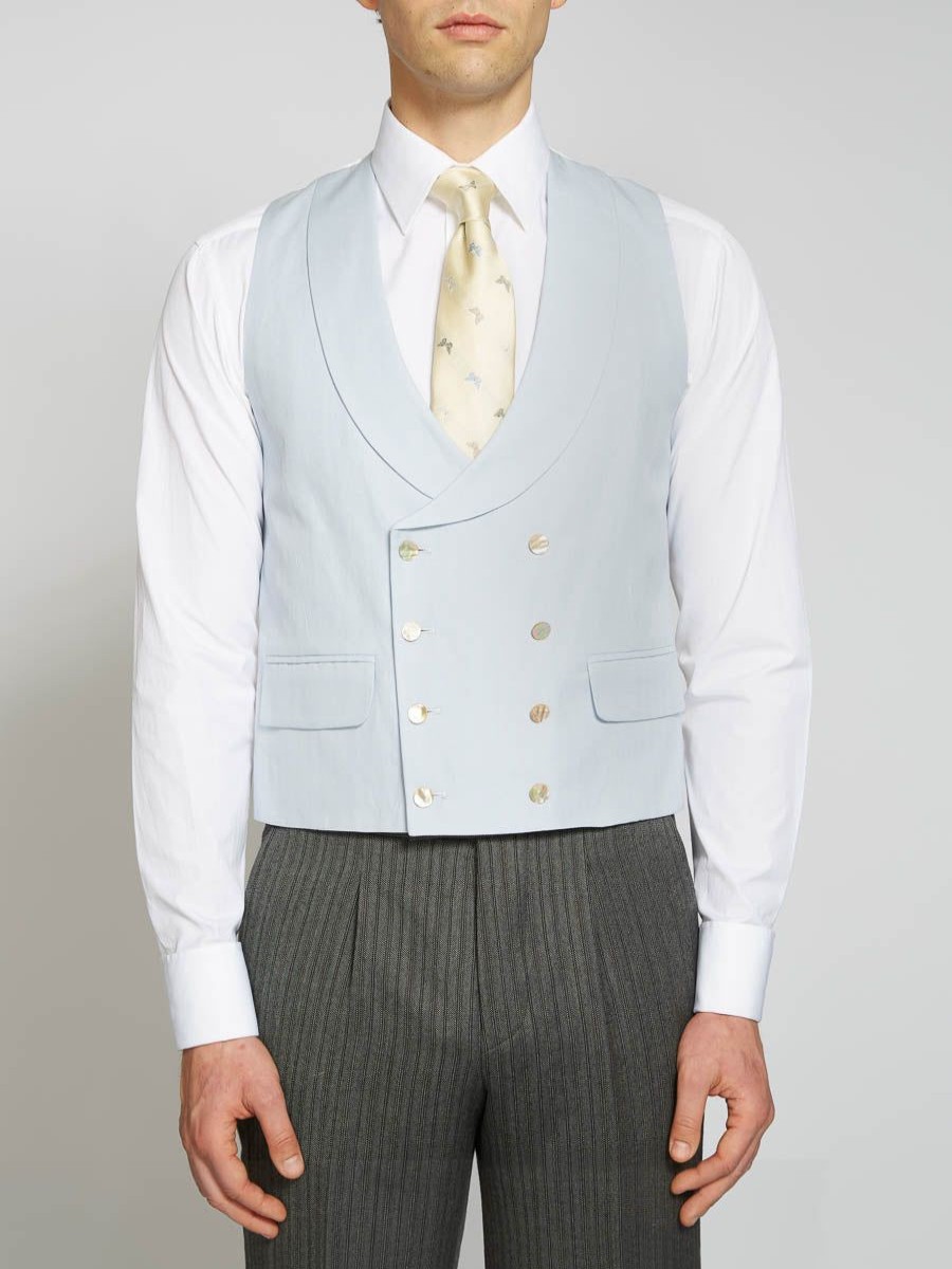 Menswear Favourbrook Waistcoats | Sky Bray Linen Double Breasted 8 Button Shawl Lapel Waistcoat