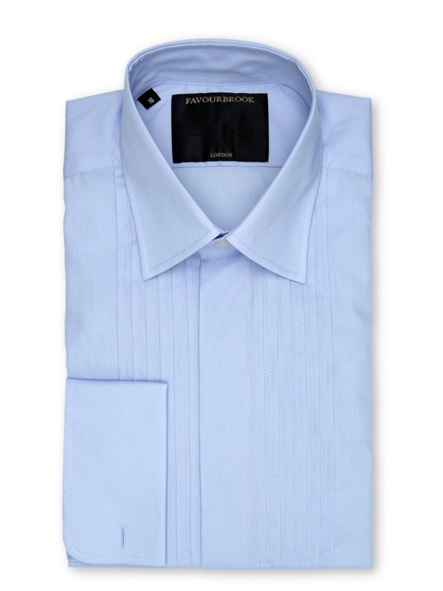 Menswear Favourbrook Shirts | Sky Blue Poplin Pintuck Dress Shirt