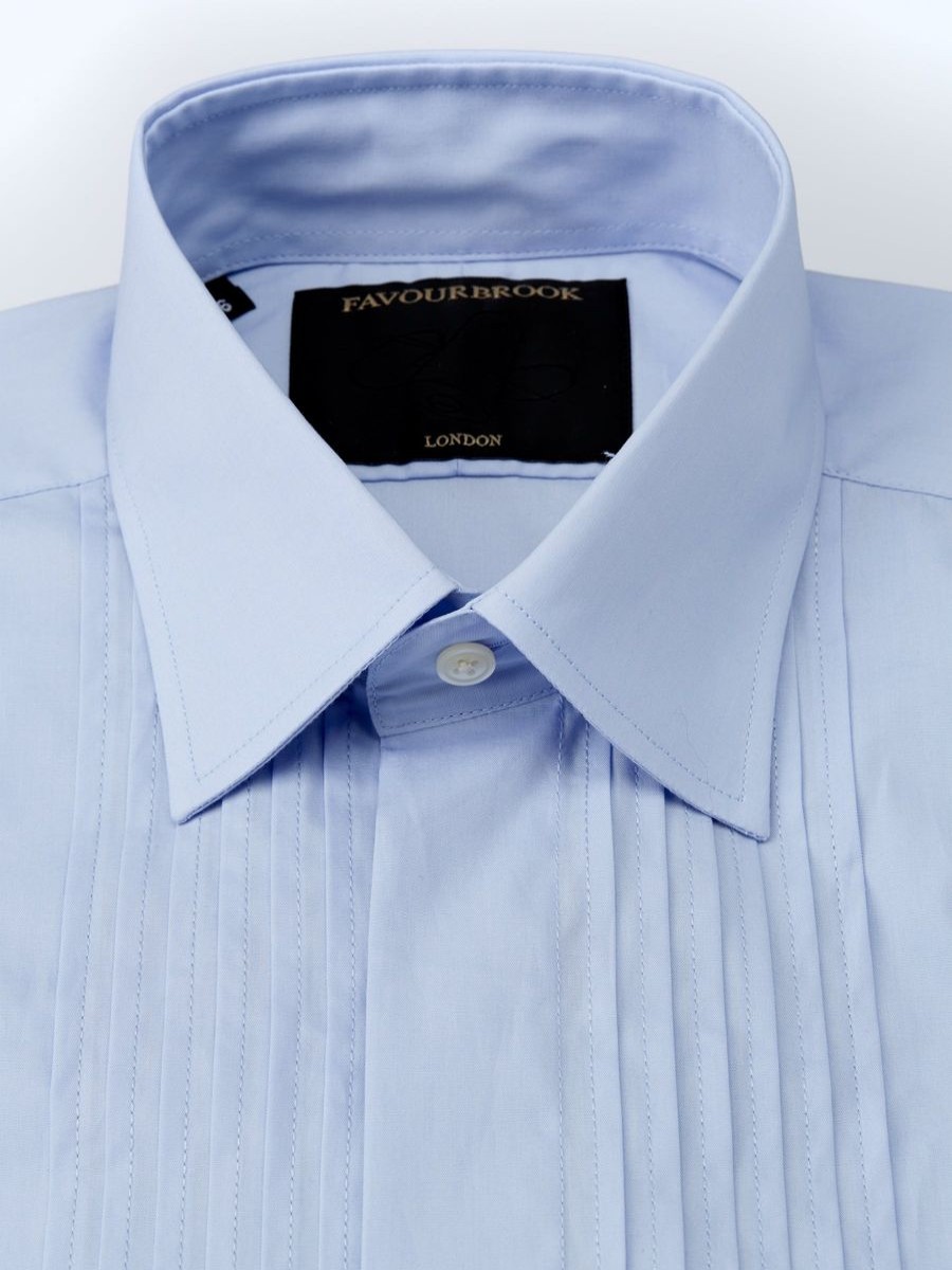 Menswear Favourbrook Shirts | Sky Blue Poplin Pintuck Dress Shirt