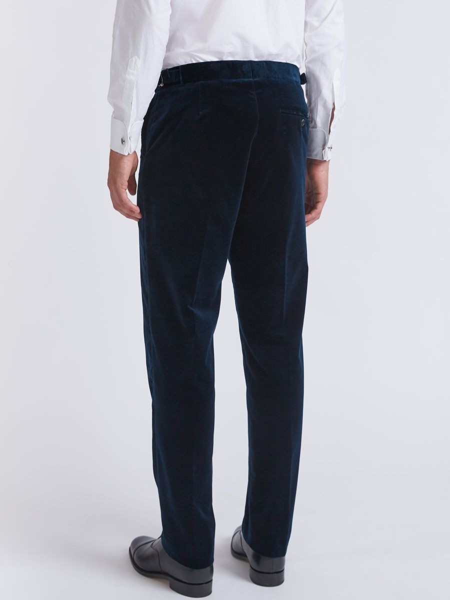 Menswear Favourbrook Trousers | Sapphire Blue Velvet Cotton Flat Front Dress Trousers