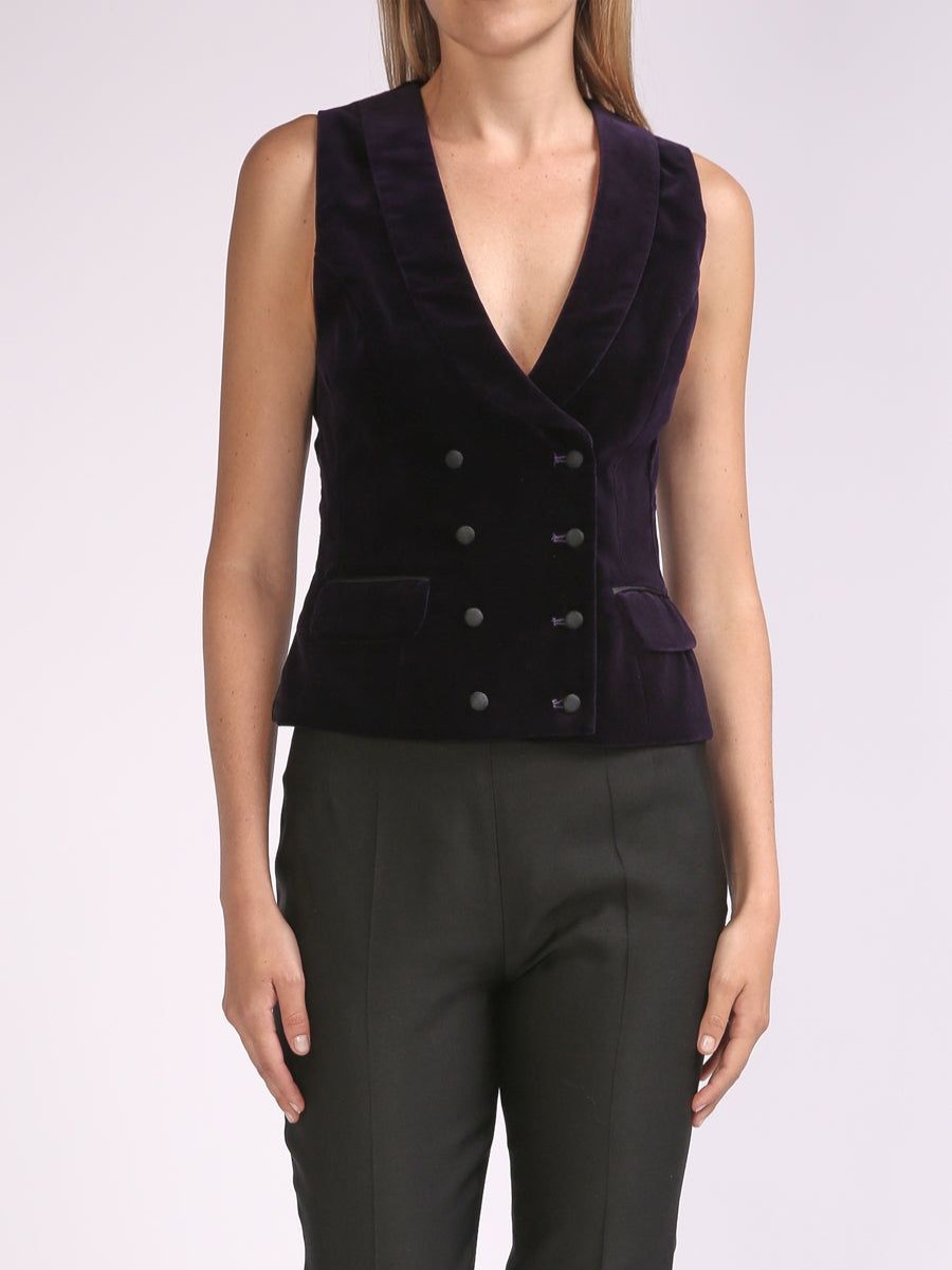 Menswear Favourbrook Waistcoats | Double-Breasted Aubergine Plain Velvet Waistcoat