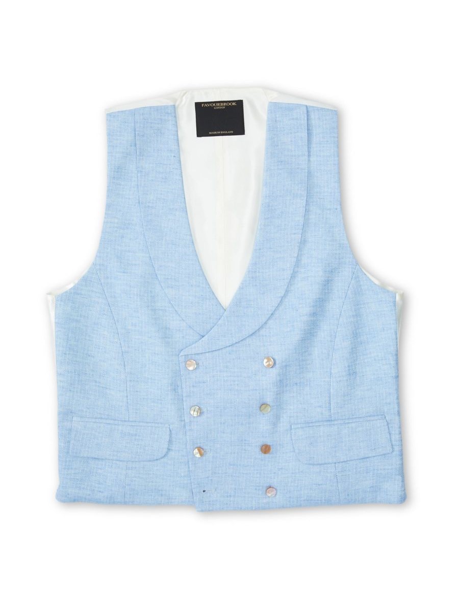 Menswear Favourbrook Waistcoats | Sky Blue Wolferton Double Breasted 8 Button Shawl Lapel Waistcoat