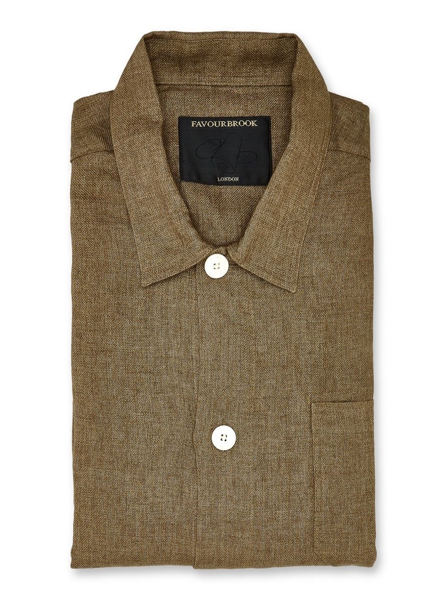 Menswear Favourbrook Shirts | Khaki Kirtling Linen Safari Shirt