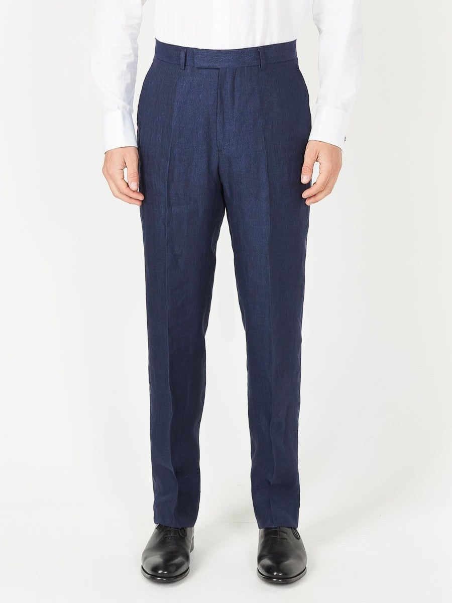 Menswear Favourbrook Suits | Navy Ethan Linen Windsor Trouser