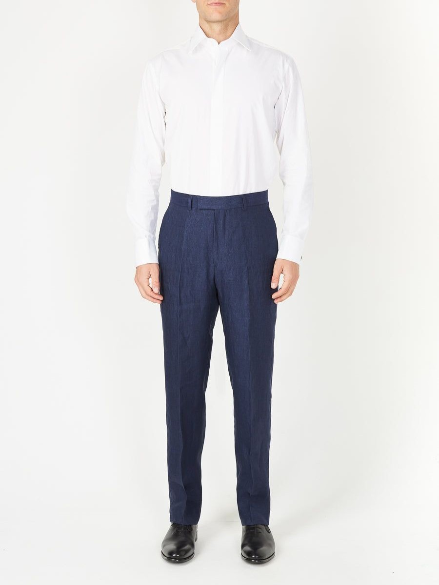 Menswear Favourbrook Suits | Navy Ethan Linen Windsor Trouser