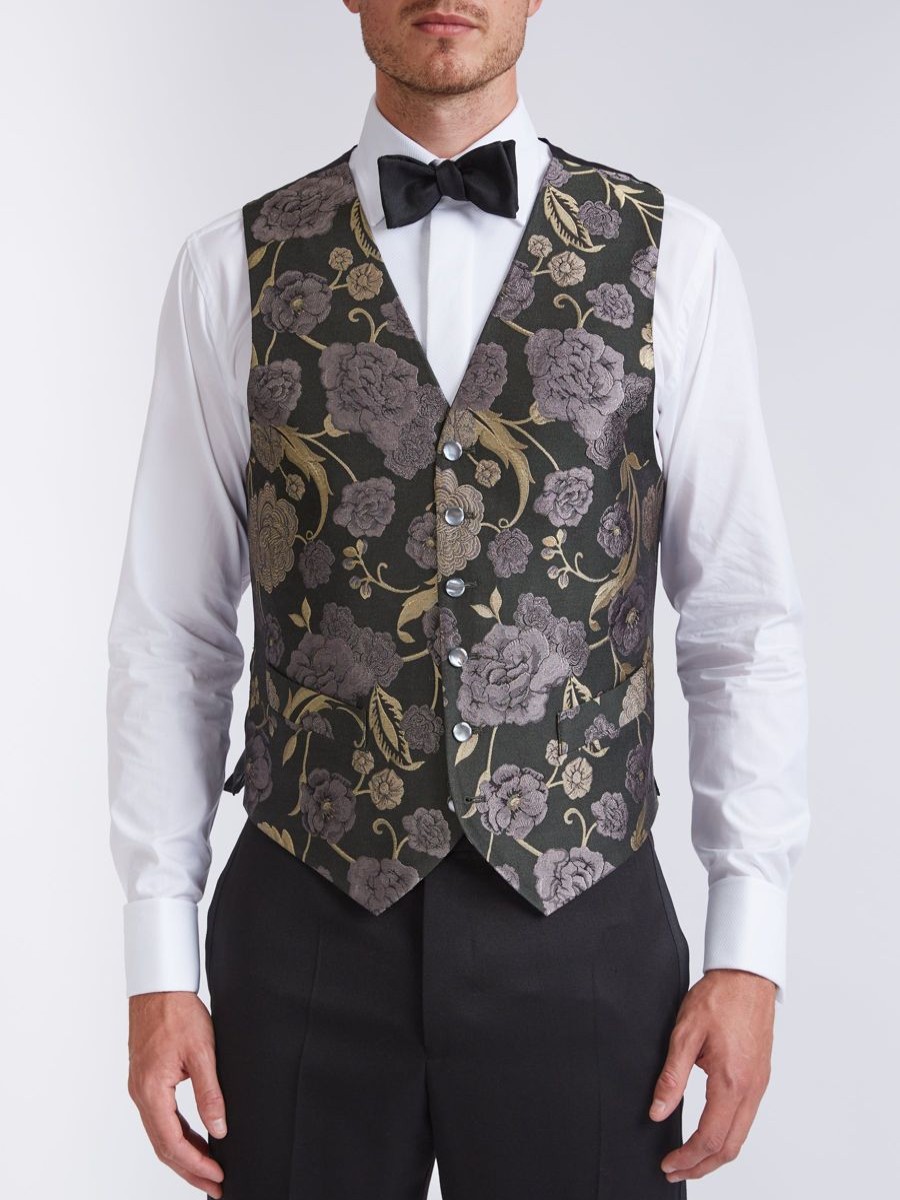 Menswear Favourbrook Waistcoats | Olive Winnington Silk Single Breasted 6 Button Waistcoat