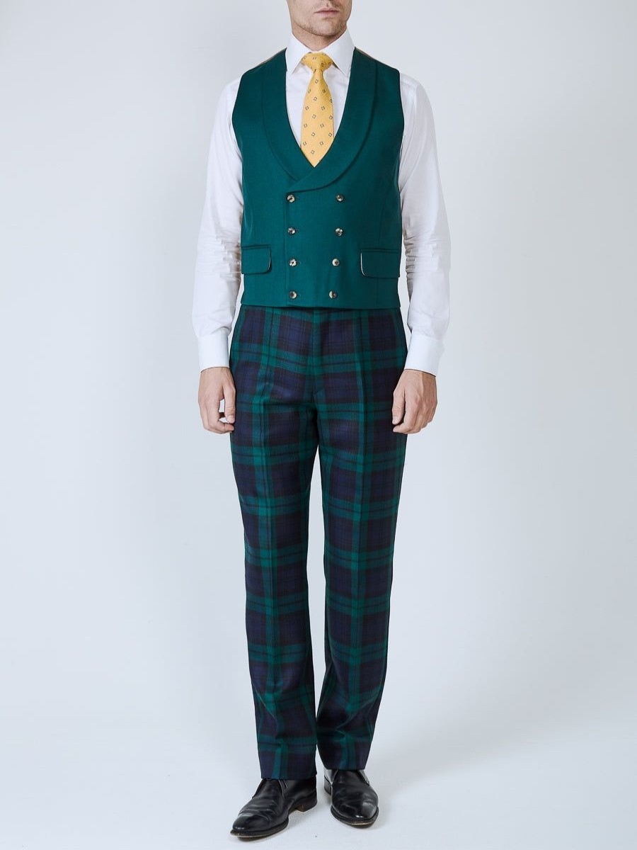 Menswear Favourbrook Waistcoats | Forest Green Plain Wool Double Breasted 8 Button Shawl Lapel Waistcoat