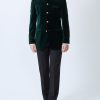 Menswear Favourbrook Velvet Jackets | Racing Green Velvet Nehru Jacket With Frogging On Sleeve