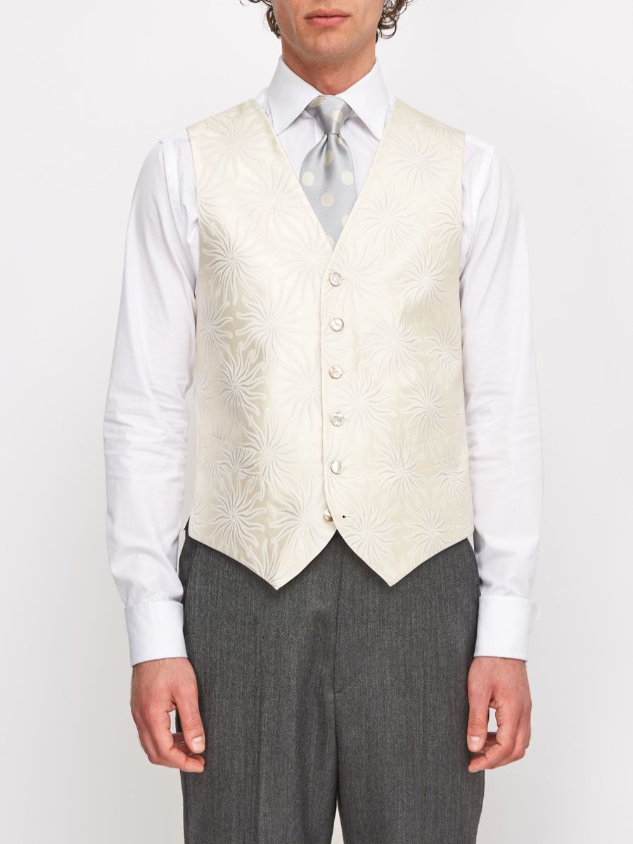 Menswear Favourbrook Waistcoats | Ivory Starburst Silk Wool Single Breasted 6 Button Waistcoat