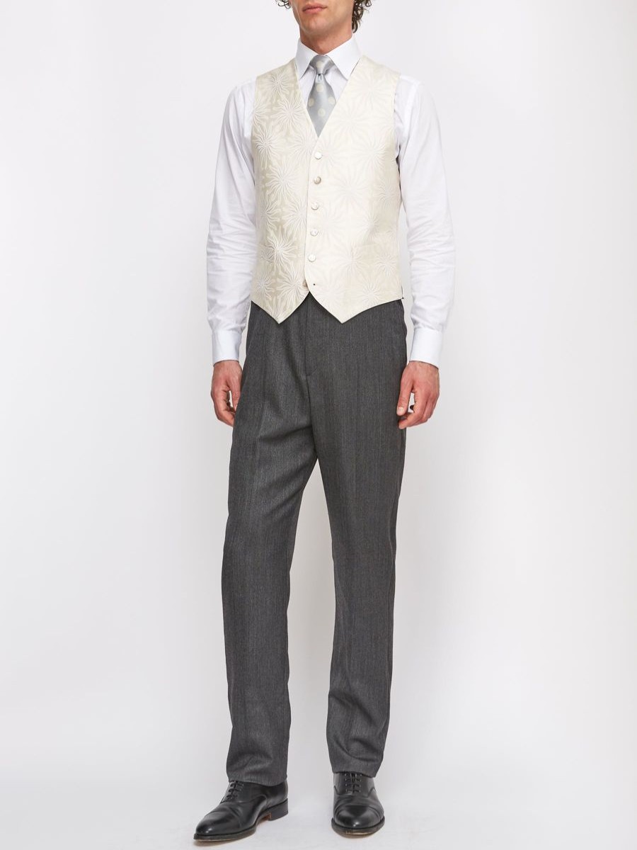 Menswear Favourbrook Waistcoats | Ivory Starburst Silk Wool Single Breasted 6 Button Waistcoat