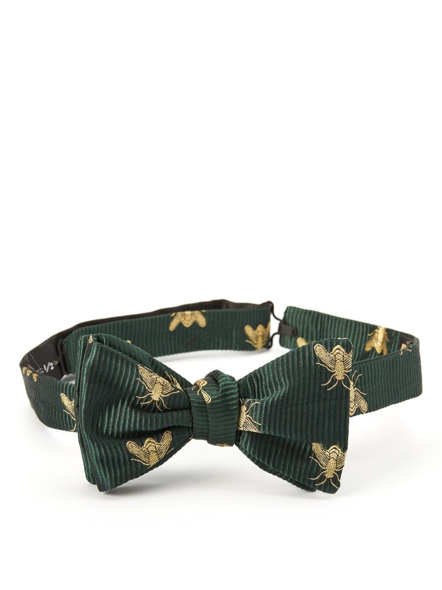 Menswear Favourbrook Bow Ties & Cummerbunds | Green Gold Bees Silk Bow Tie