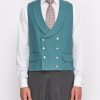 Menswear Favourbrook Waistcoats | Sea Green Wool Double Breasted 8 Button Shawl Lapel Waistcoat