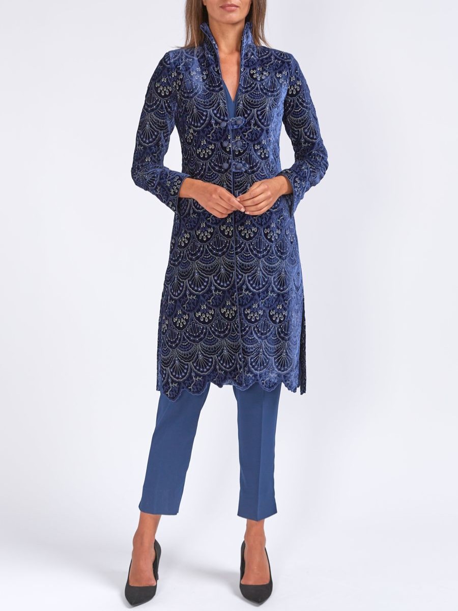 Womenswear Favourbrook Jackets & Coats | Westminster Coat Royal Blue Dafydd Silk Velvet