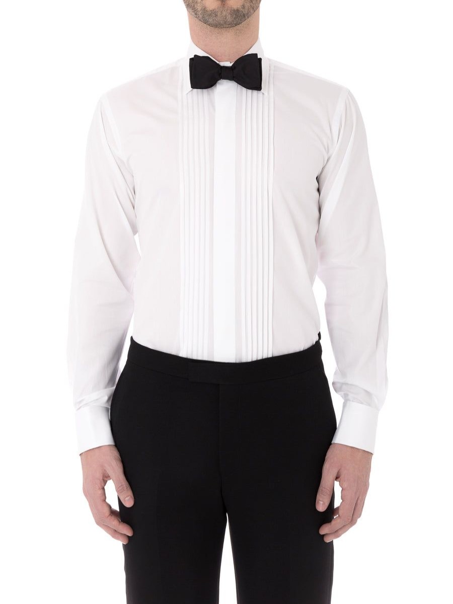 Menswear Favourbrook Shirts | White Poplin Pleated Pintuck Dress Shirt