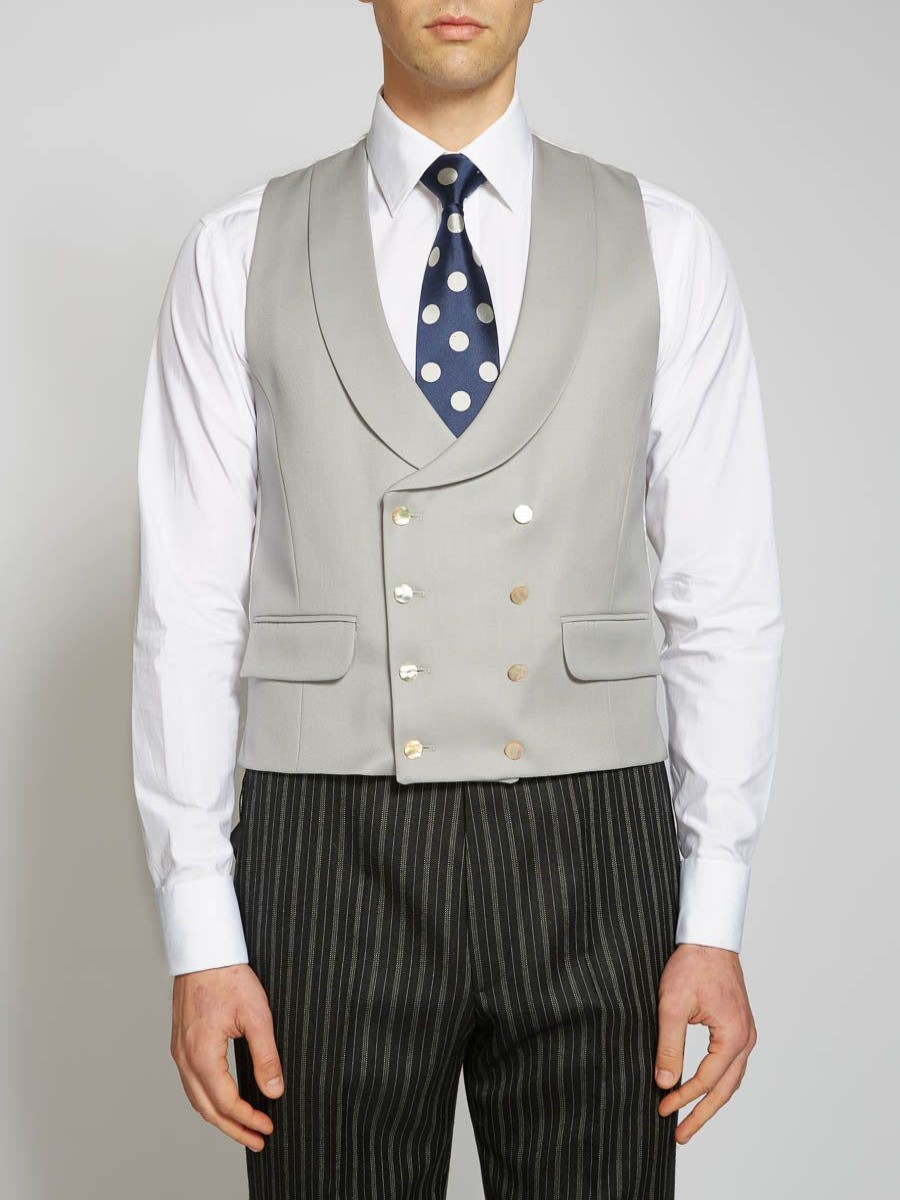 Menswear Favourbrook Waistcoats | Dukes Dove Grey Double Breasted 8 Button Shawl Lapel Waistcoat