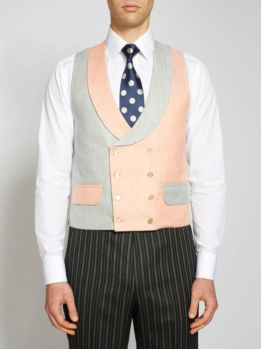 Menswear Favourbrook Waistcoats | Pink/Pistachio Randwick Double Breasted 8 Button Shawl Lapel Waistcoat