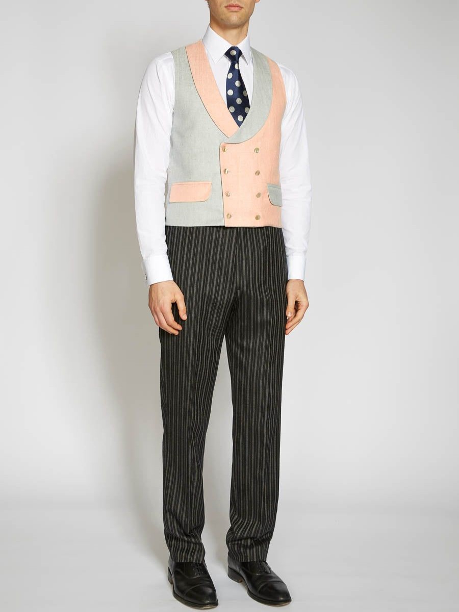 Menswear Favourbrook Waistcoats | Pink/Pistachio Randwick Double Breasted 8 Button Shawl Lapel Waistcoat