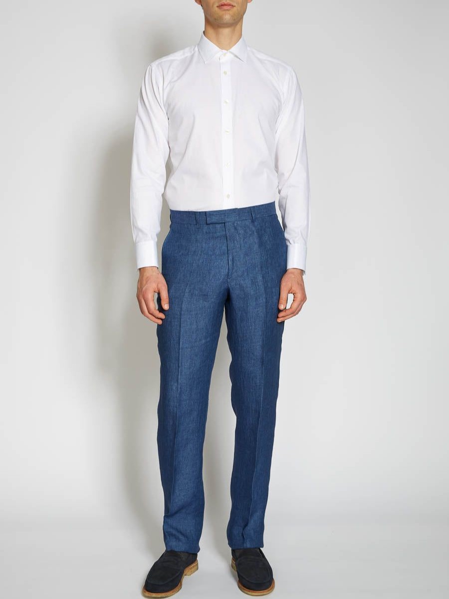 Menswear Favourbrook Suits | Indigo Woodcroft Linen Windsor Trouser