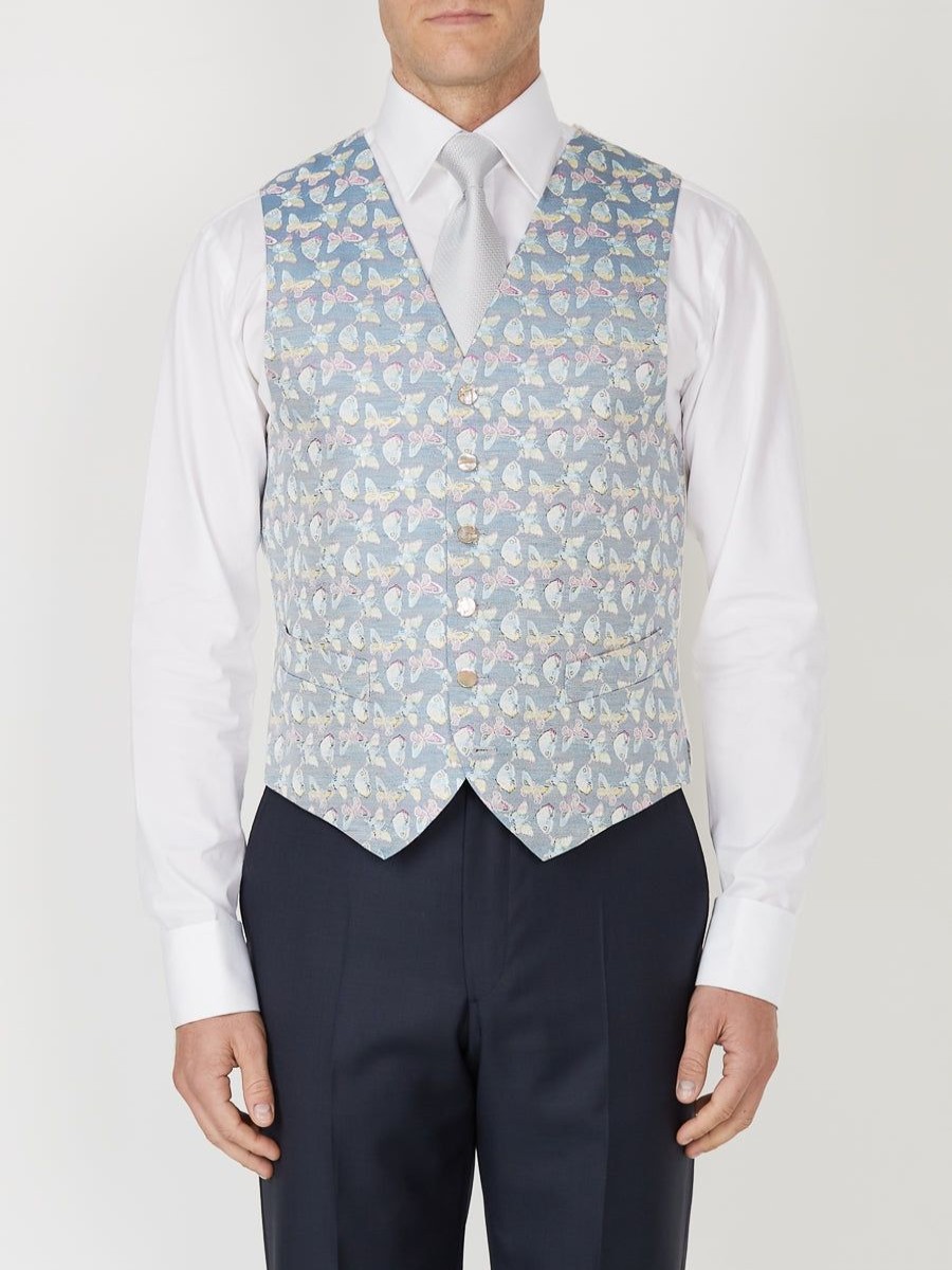 Menswear Favourbrook Waistcoats | Victoria Sky Blue Single Breasted 6 Button Waistcoat