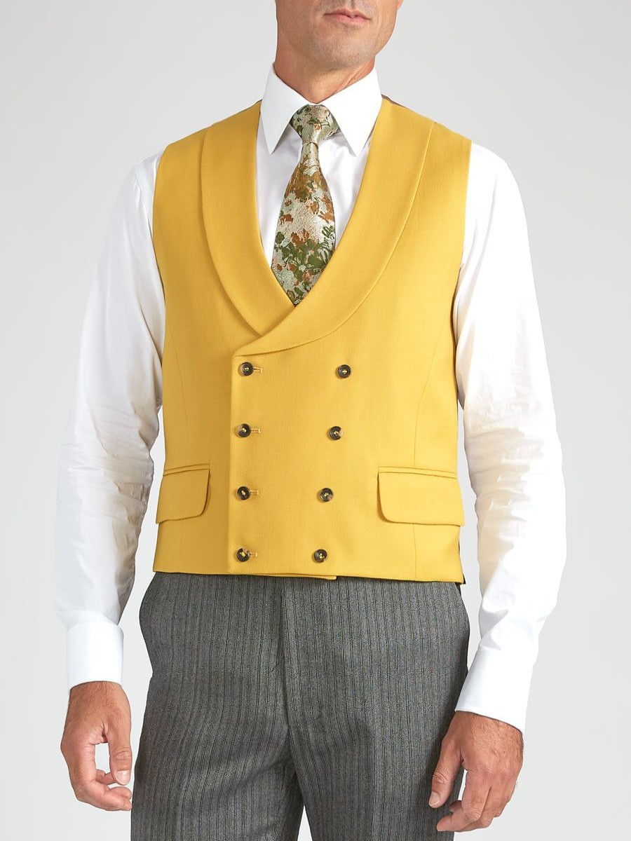 Menswear Favourbrook Waistcoats | Butterscotch Wool Double Breasted 8 Button Shawl Lapel Waistcoat