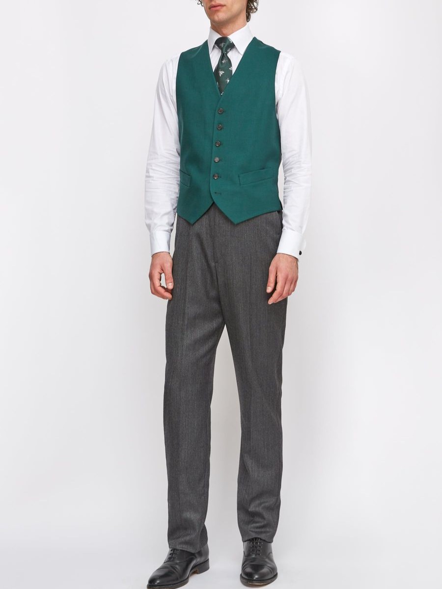 Menswear Favourbrook Waistcoats | Forest Green Wool Single Breasted 6 Button Waistcoat