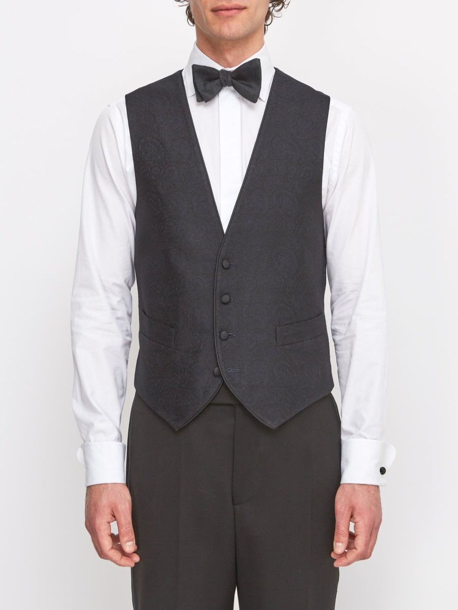 Menswear Favourbrook Waistcoats | Midnight Vincent Wool Single Breasted 4 Button Piped Waistcoat