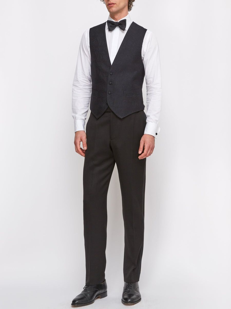 Menswear Favourbrook Waistcoats | Midnight Vincent Wool Single Breasted 4 Button Piped Waistcoat