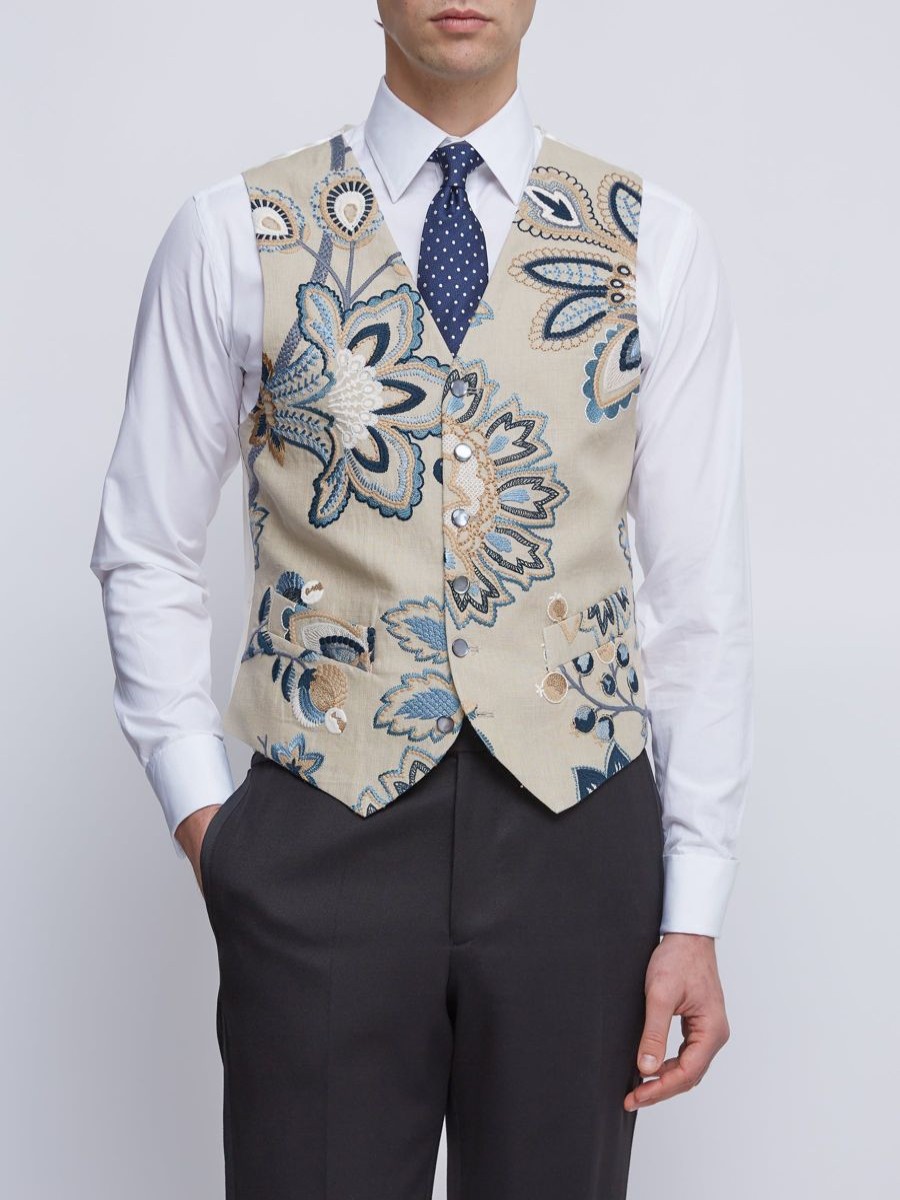 Menswear Favourbrook Waistcoats | Blue Burford Single Breasted 6 Button Waistcoat