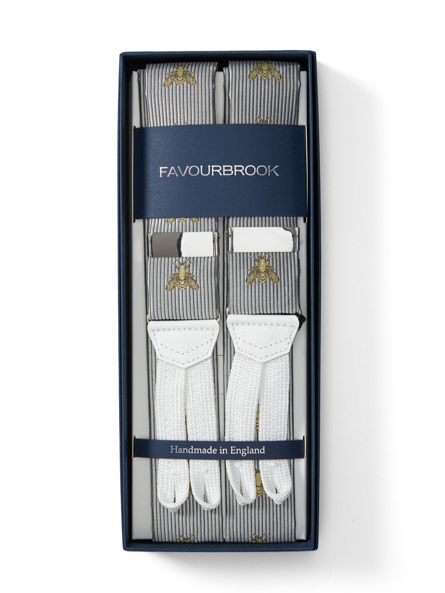 Menswear Favourbrook Braces | Silver Gold Bees Silk Braces