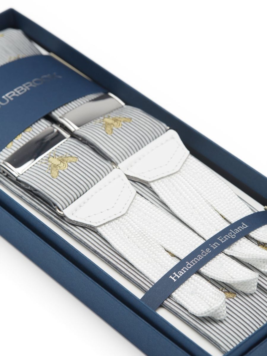 Menswear Favourbrook Braces | Silver Gold Bees Silk Braces