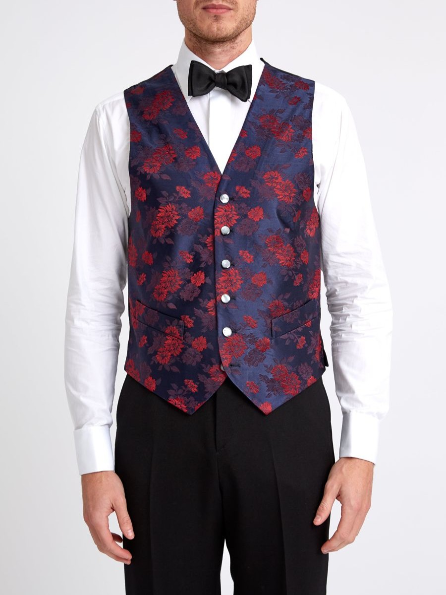 Menswear Favourbrook Waistcoats | Red Bougainville Silk Single-Breasted 6-Button Waistcoat