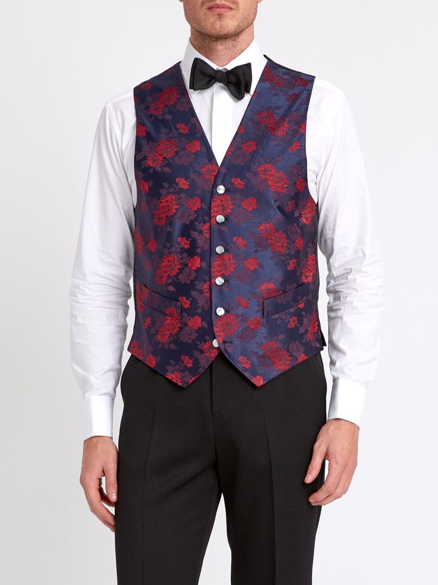 Menswear Favourbrook Waistcoats | Red Bougainville Silk Single-Breasted 6-Button Waistcoat