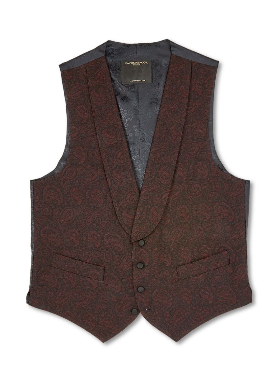 Menswear Favourbrook Waistcoats | Burgundy Vincent Wool Single Breasted 4 Button Shawl Lapel Waistcoat