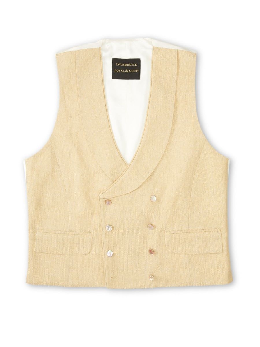 Menswear Favourbrook Waistcoats | Sand Randwick Double Breasted 8 Button Shawl Lapel Piped Waistcoat