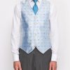 Menswear Favourbrook Waistcoats | Pale Blue Butterfly Silk Single Breasted 6 Button Waistcoat