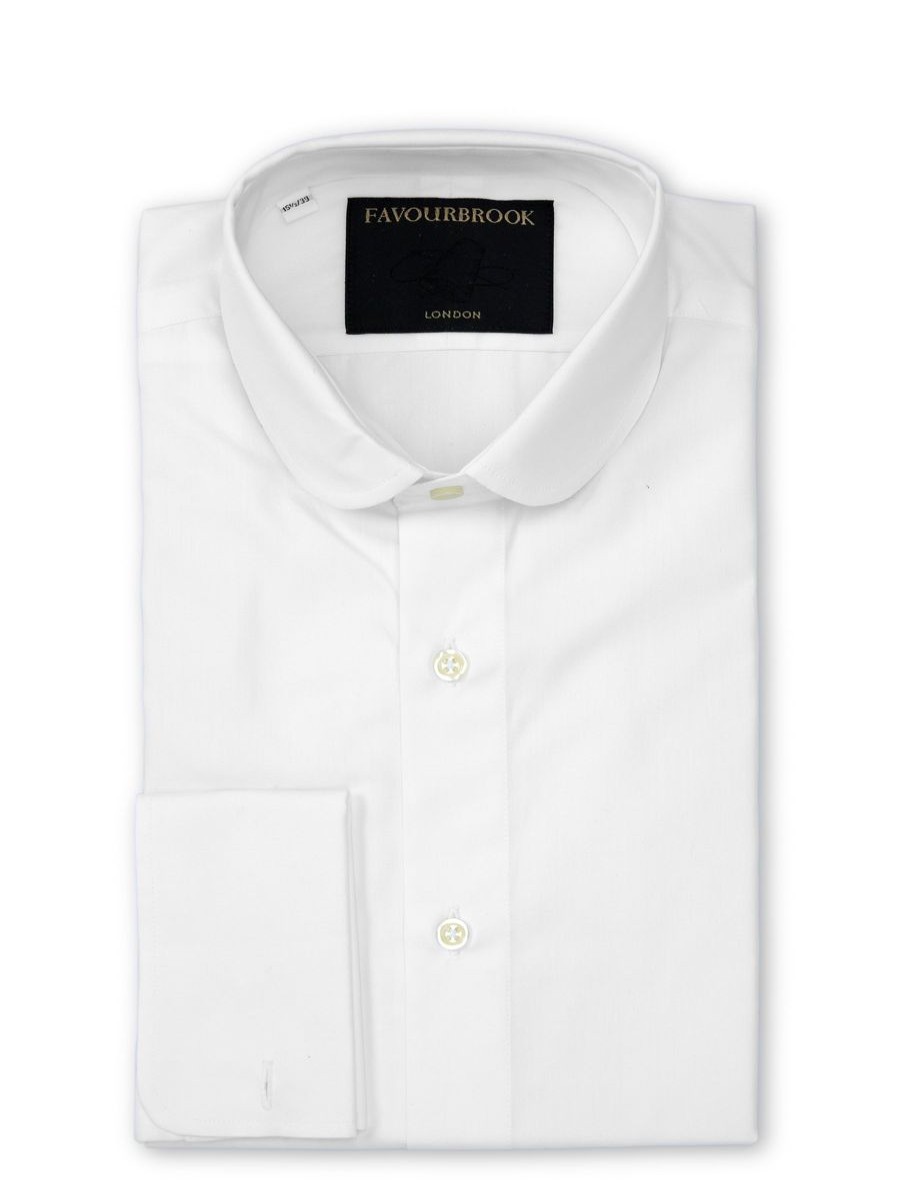 Menswear Favourbrook Shirts | White Poplin Cotton Penny Collar Shirt