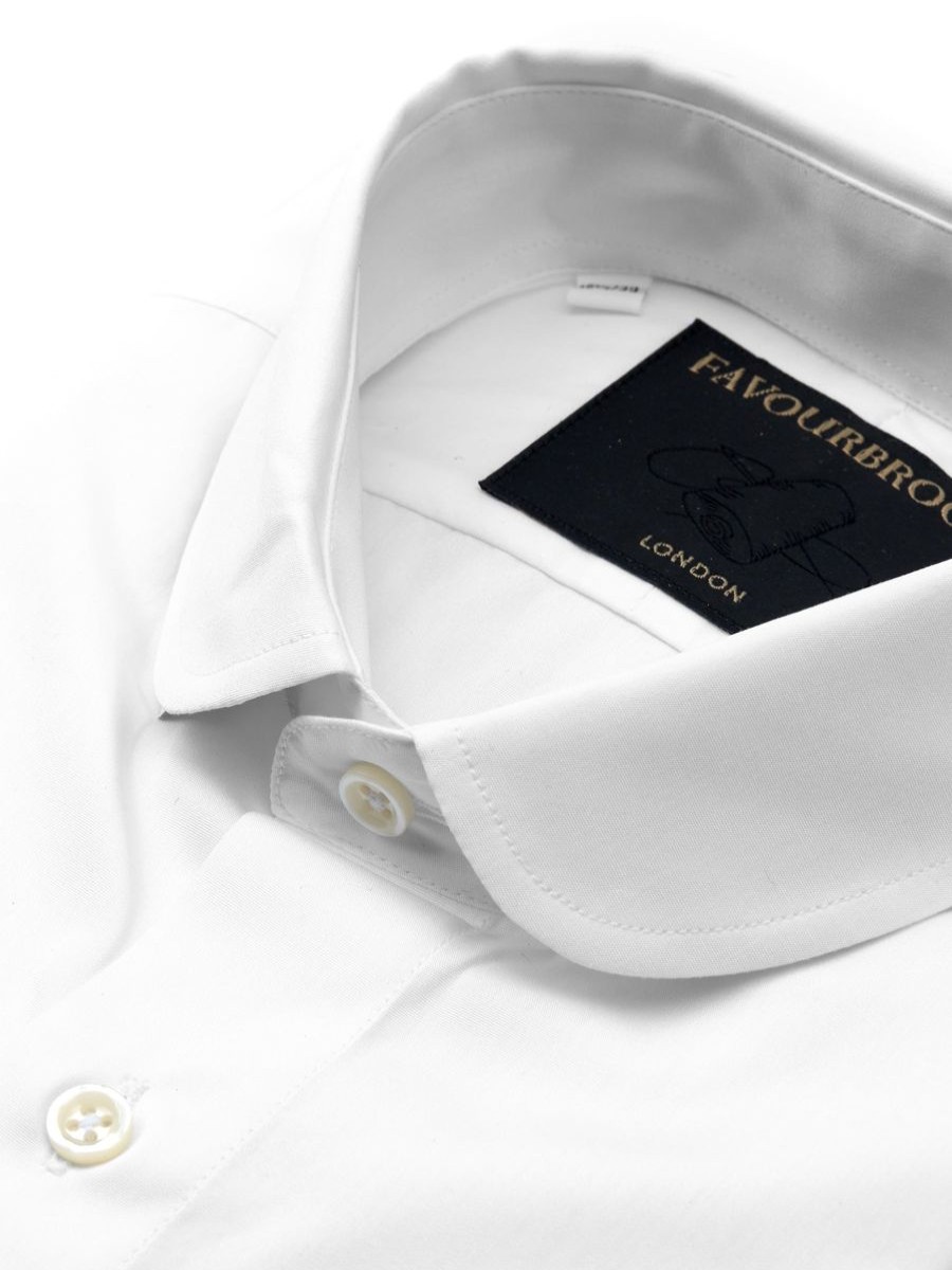 Menswear Favourbrook Shirts | White Poplin Cotton Penny Collar Shirt