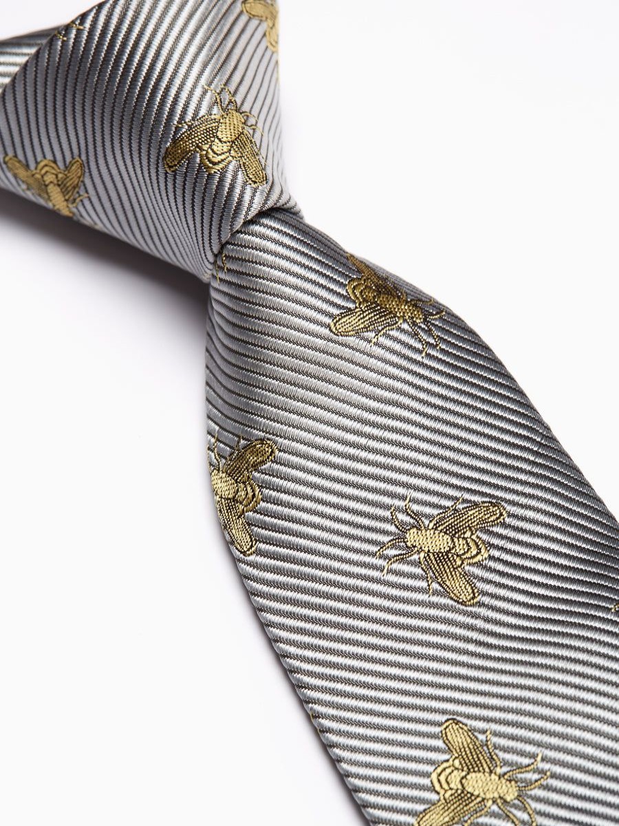 Menswear Favourbrook Ties | Silver Gold Bees Silk Tie