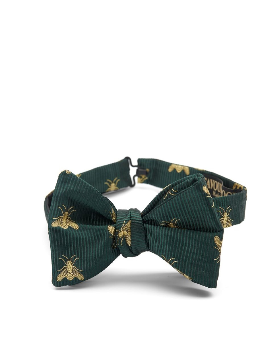 Menswear Favourbrook Bow Ties & Cummerbunds | Green Gold Bees Silk Large Party Bow Tie