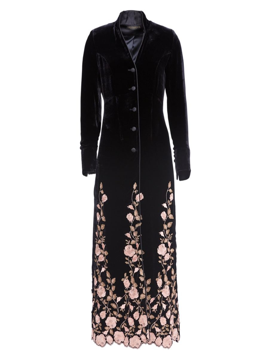 Womenswear Favourbrook Jackets & Coats | Long Swing Coat Black Rouppert Silk Velvet