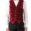 Menswear Favourbrook Waistcoats | Red Lurex Berries Velvet Single Breasted 6 Button Waistcoat