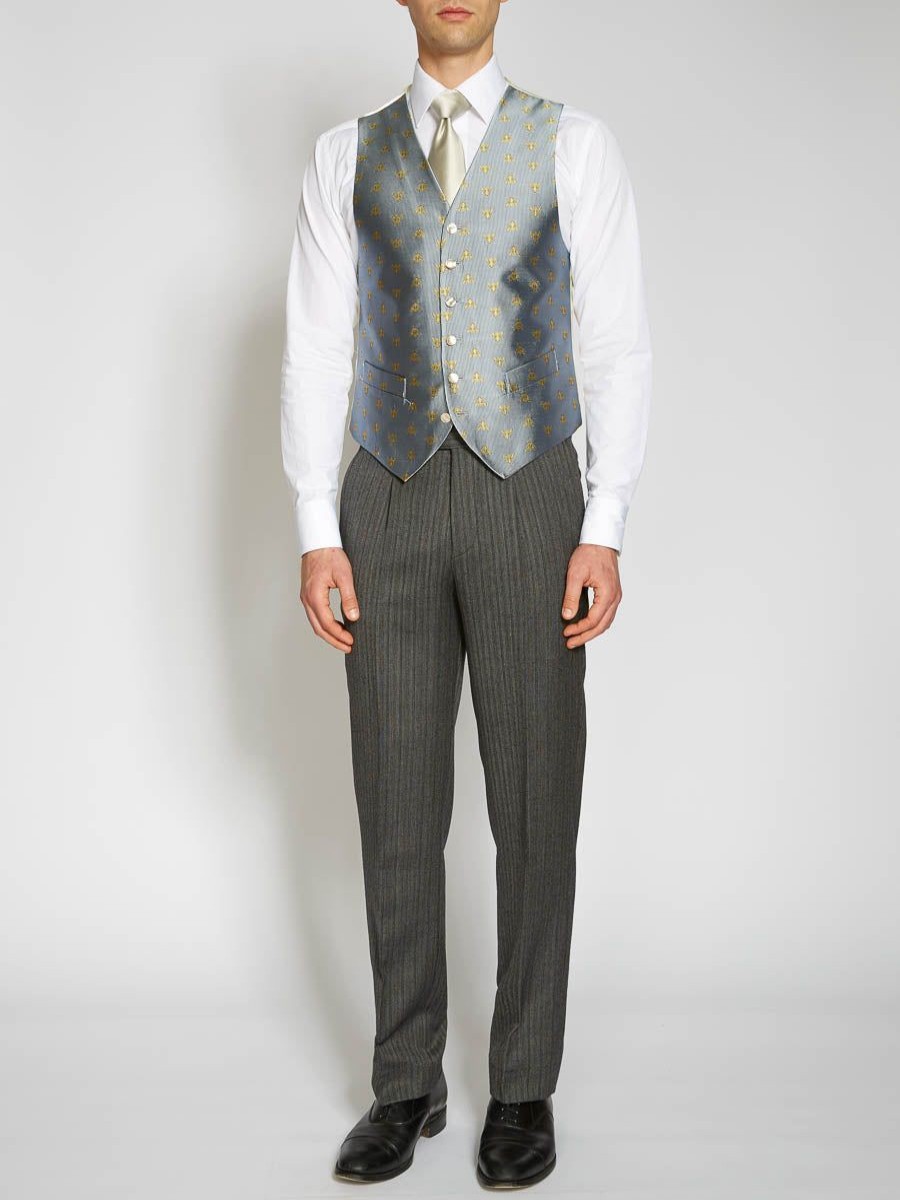 Menswear Favourbrook Waistcoats | Powder Blue Bees Silk Single Breasted 6 Button Waistcoat