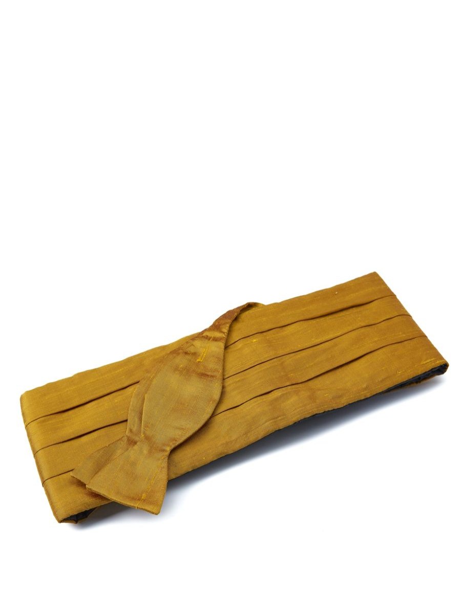 Menswear Favourbrook Bow Ties & Cummerbunds | Mustard Douppion Silk Pleated Cummerbund & Bow Tie Set