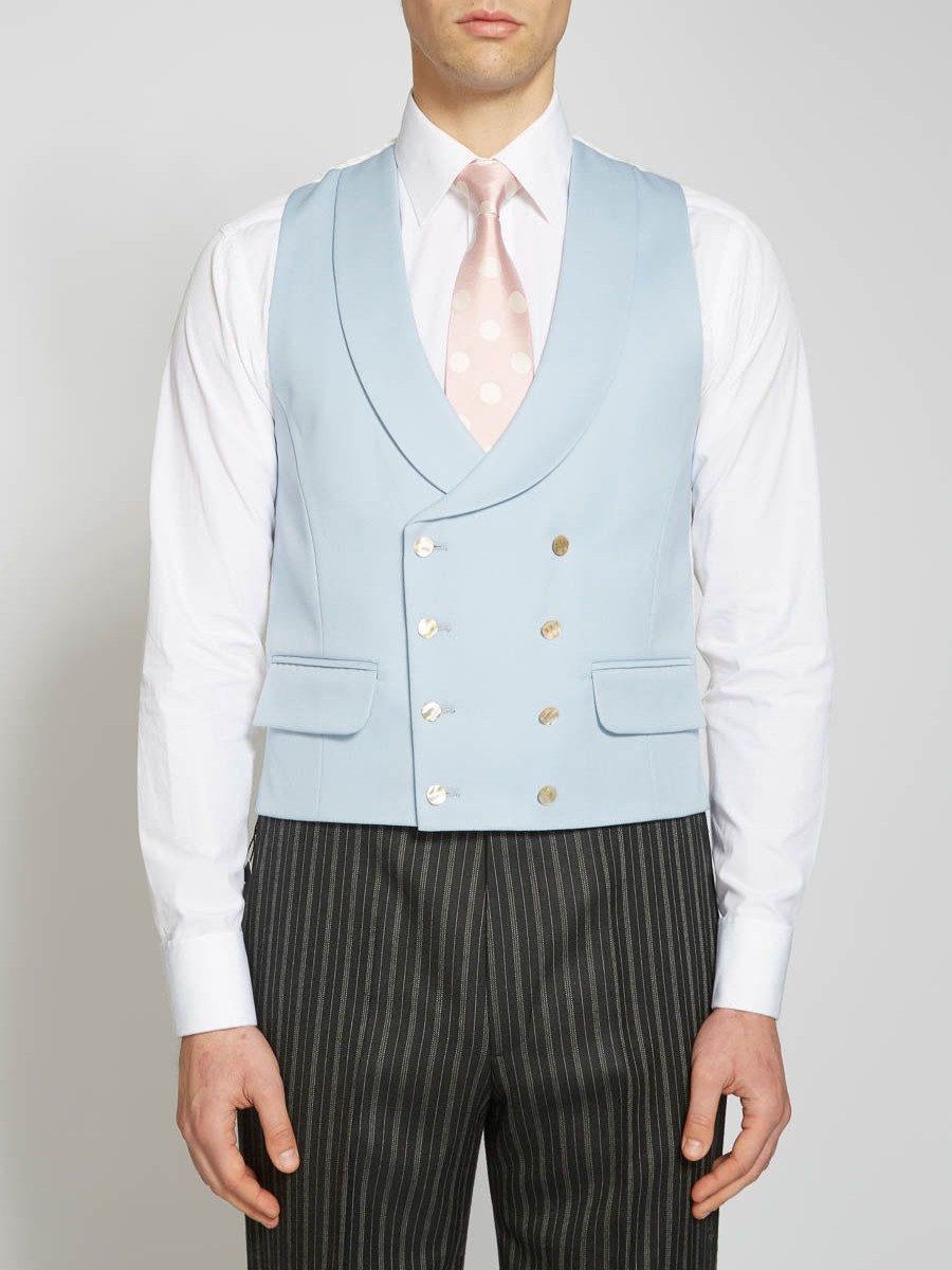 Menswear Favourbrook Waistcoats | Dukes Pale Blue Double Breasted 8 Button Shawl Lapel Waistcoat