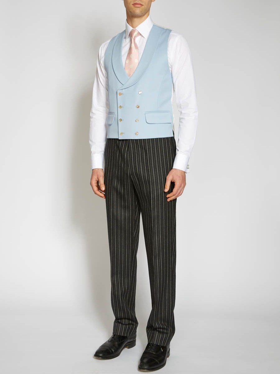 Menswear Favourbrook Waistcoats | Dukes Pale Blue Double Breasted 8 Button Shawl Lapel Waistcoat