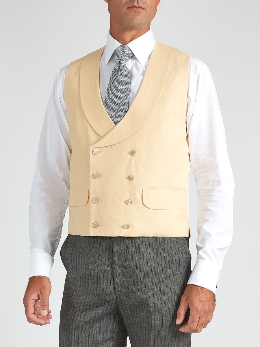 Menswear Favourbrook Waistcoats | Dark Cream Linen Double Breasted 8 Button Shawl Lapel Waistcoat