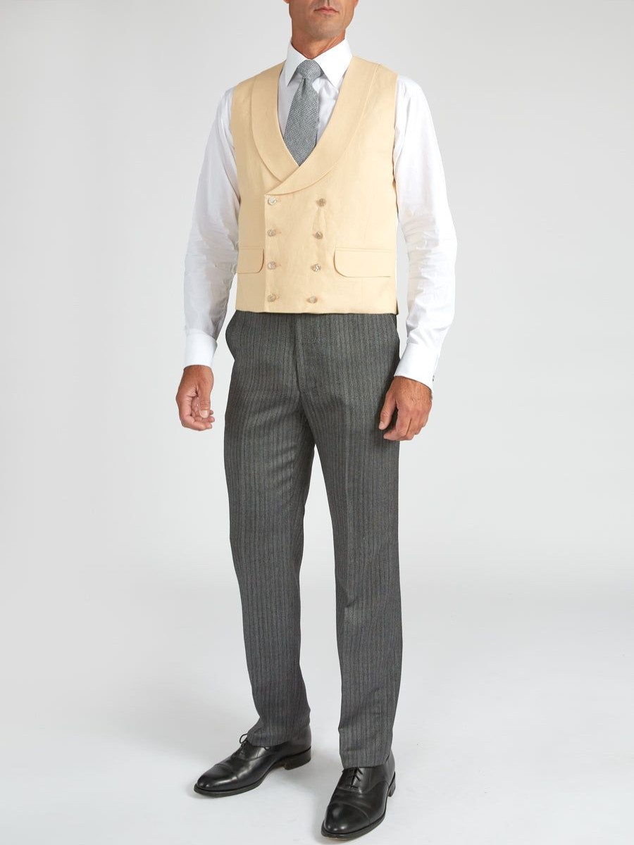 Menswear Favourbrook Waistcoats | Dark Cream Linen Double Breasted 8 Button Shawl Lapel Waistcoat