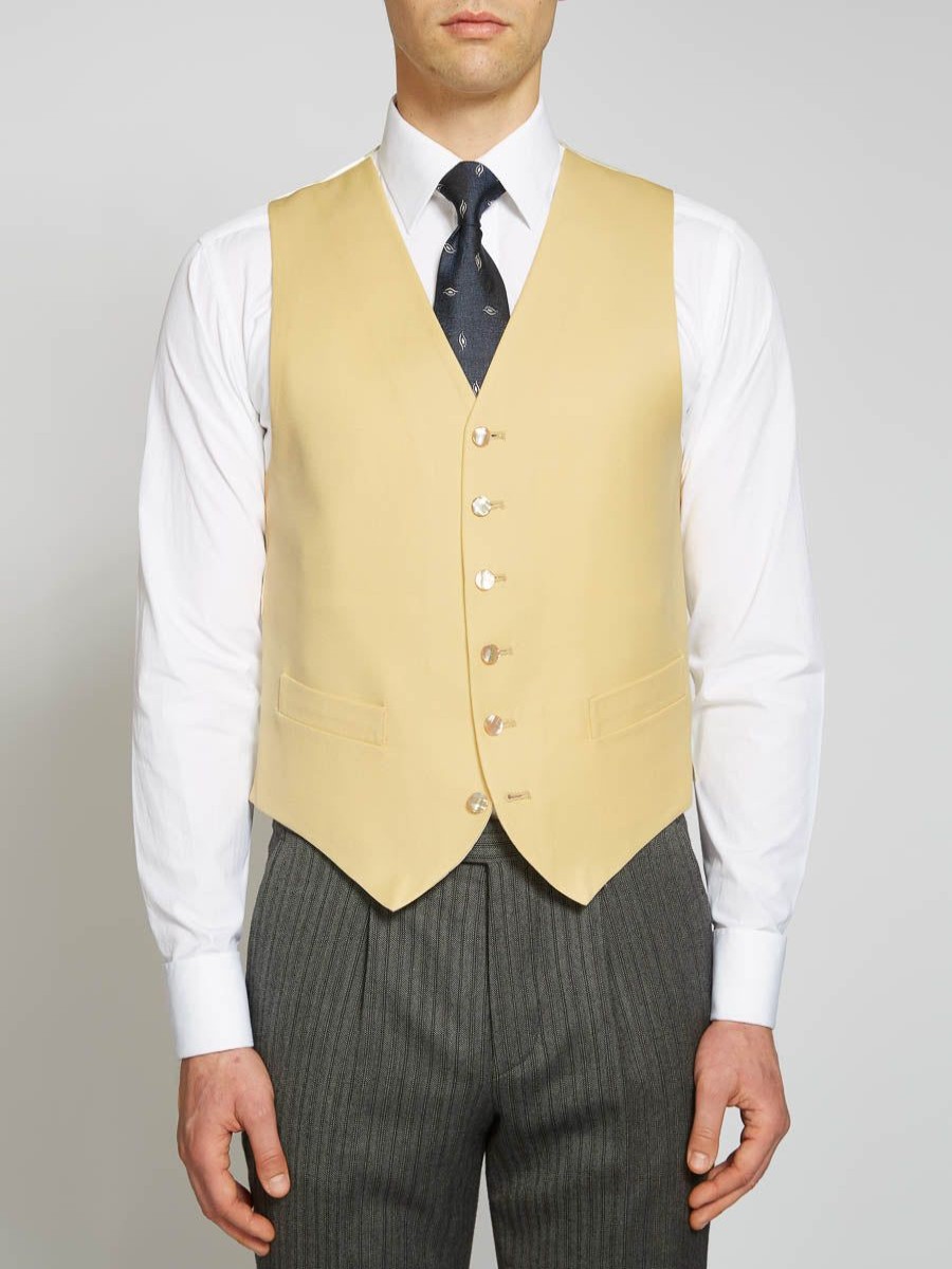 Menswear Favourbrook Waistcoats | Yellow Gabardine Wool Single Breasted 6 Button Waistcoat