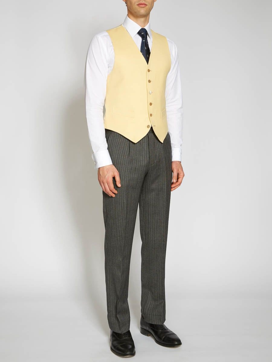 Menswear Favourbrook Waistcoats | Yellow Gabardine Wool Single Breasted 6 Button Waistcoat